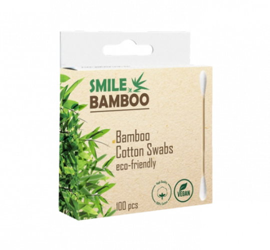 Smile Bamboo Cotton Swabs eco-friendly Μπατονέτες Βιοδιασπώμενες από μπαμπού 100 τεμάχια